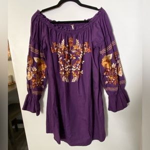 Free People off the shoulder embroidered purple dress